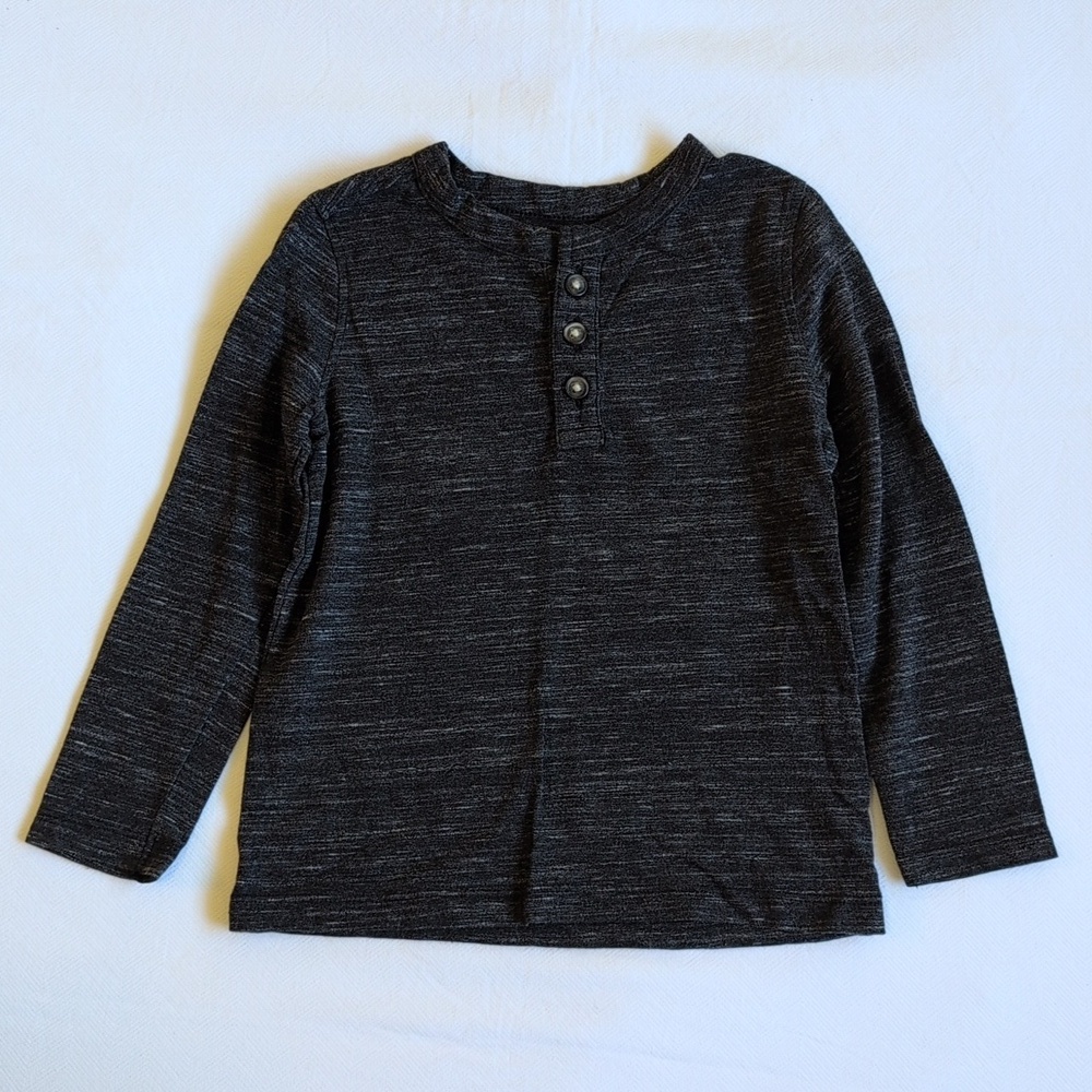old navy charcoal gray marled henley long sleeve shirt 3T toddler boys